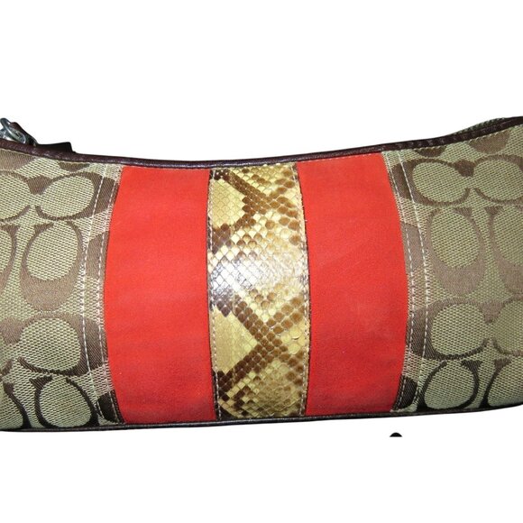 COACH 2005 Hampton Signature Jacquard Python & Suede Demi Baguette Barrel Bag - Picture 11 of 14